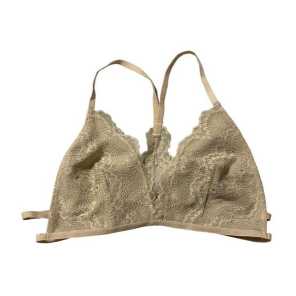 Leto Delicate Bralette Racer Back Triangle Shape Double Strap Soft Nude New L